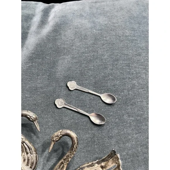 Pair of 3" Large Vtg Germany Silver & Crystal Swan Master Salt Cellars w/Spoons - Picture 4 of 16